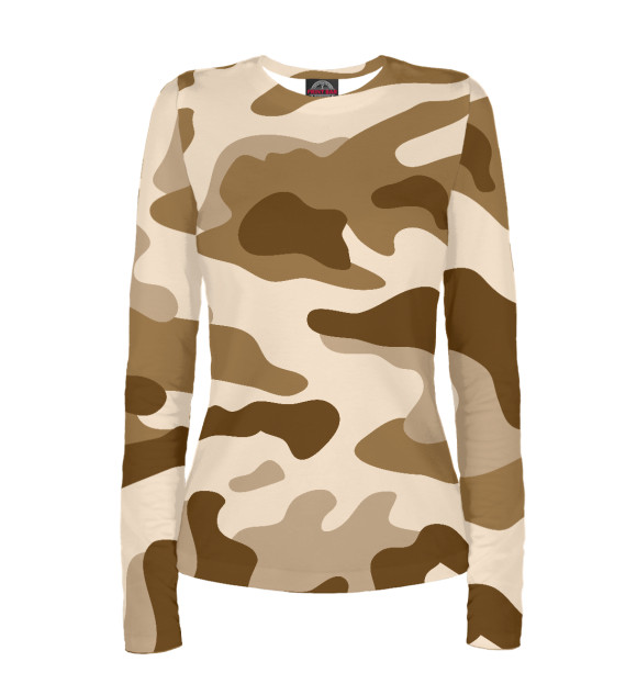 Женский лонгслив с изображением Коричневый камуфляж цвета Белый