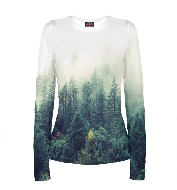 Женский лонгслив с изображением Сибирский лес цвета Белый