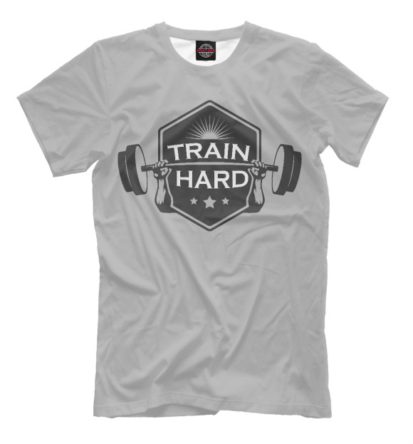 Мужская футболка с изображением Train hard цвета Бежевый