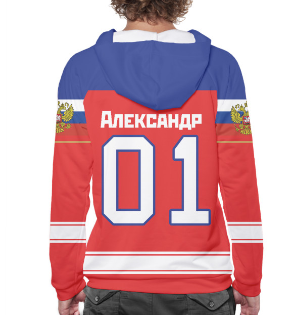 Мужское худи с изображением Хоккеист Александр цвета Белый