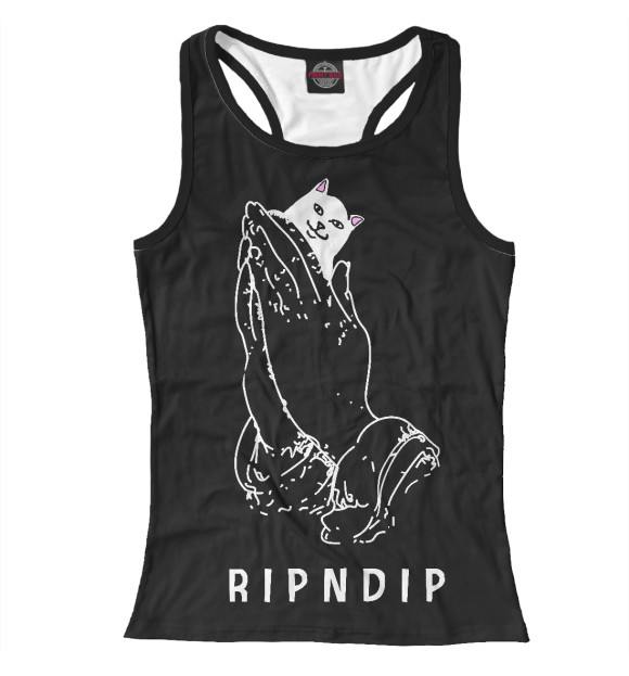 Женская майка-борцовка с изображением Кот - RIPNDIP цвета Белый