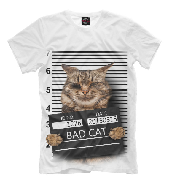 Мужская футболка с изображением Плохой кот цвета Молочно-белый