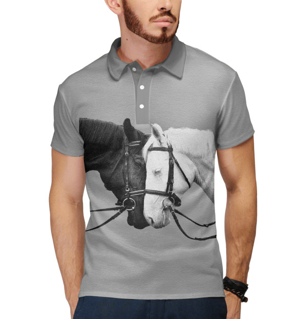 Мужское поло с изображением MAGNIFICENT HORSES цвета Белый