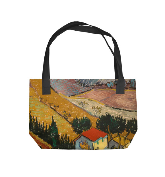 Пляжная сумка с изображением Винсент ван Гог. Пейзаж с домом и пахарь цвета 