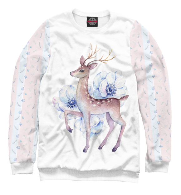 Свитшот для девочек с изображением Deer and flowers цвета Белый