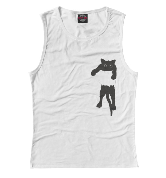 Майка для девочки с изображением Кися в кармане цвета Белый