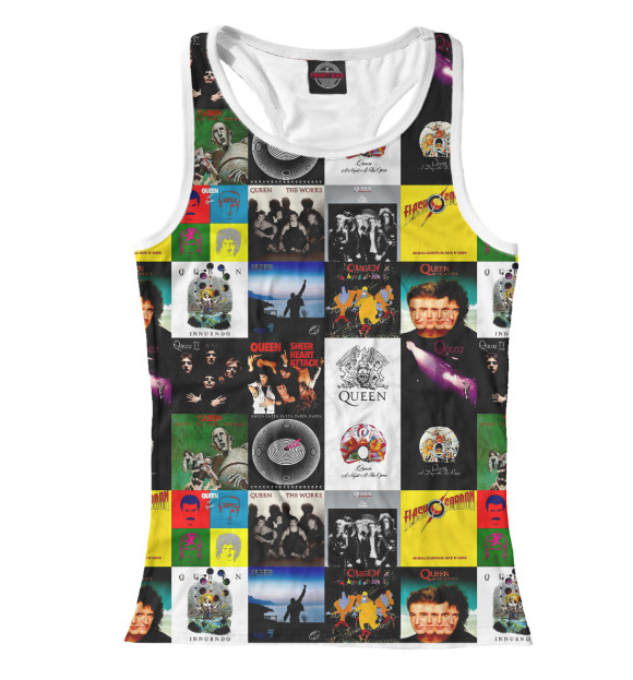 Женская майка-борцовка с изображением Queen дискография цвета Белый