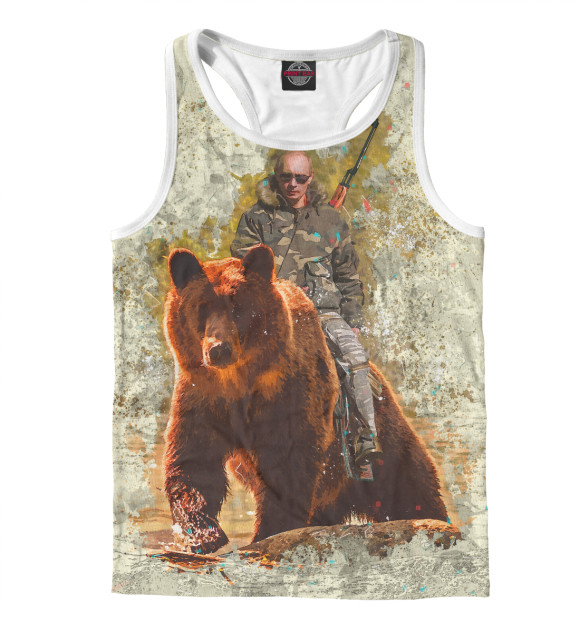 Мужская майка-борцовка с изображением Путин цвета Белый