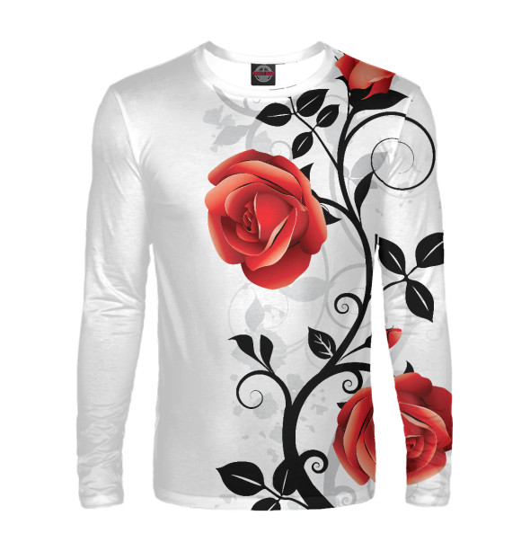 Мужской лонгслив с притом Розы на снегу цвета Белый Мужской лонгслив с изображением Розы на снегу цвета Белый