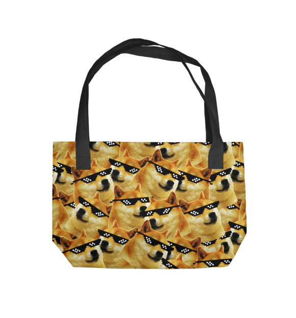 Пляжная сумка с изображением Doge мем в deal with it очках цвета 