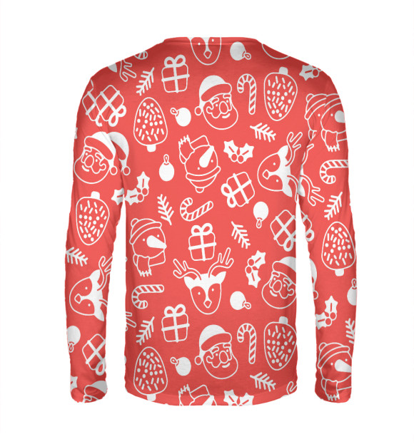 Мужской лонгслив с изображением Новогодний узор цвета Белый