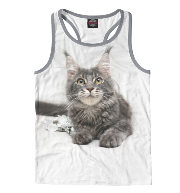 Мужская майка-борцовка с изображением Кот цвета Белый