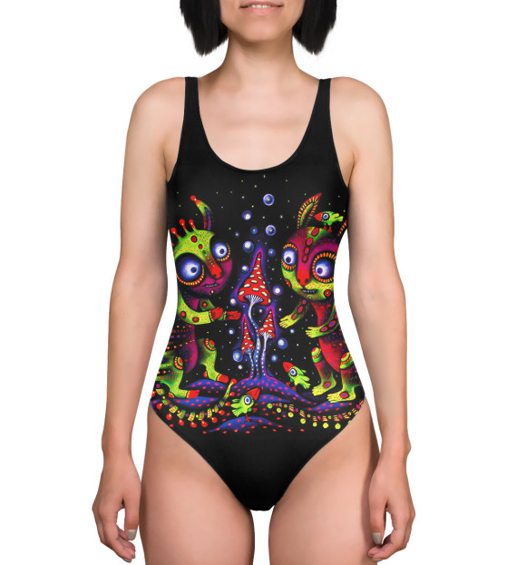 Купальник-боди с изображением Мухоморные зайцы цвета 