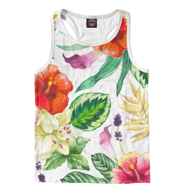 Мужская майка-борцовка с изображением ЦВЕТЫ цветы цвета Белый