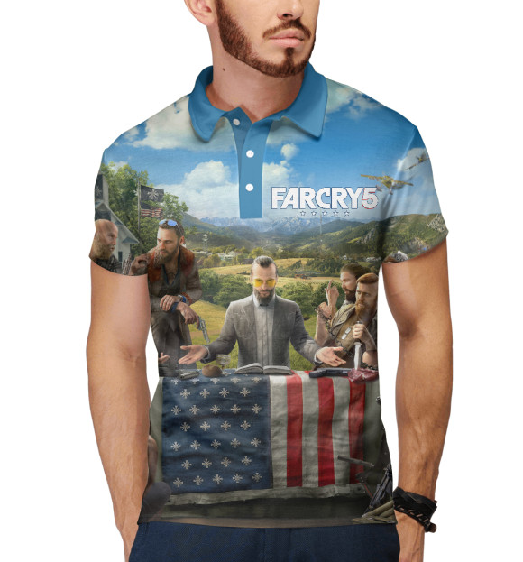 Мужское поло с изображением Far Cry 5 цвета Белый