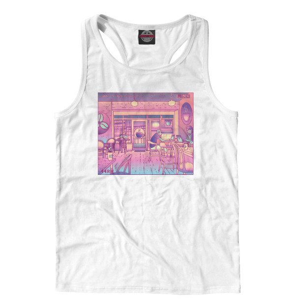 Мужская майка-борцовка с изображением Vaporwave Coffeeshop цвета Белый