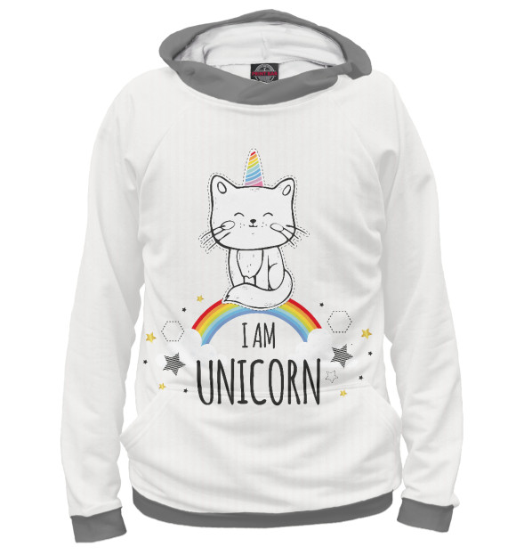 Женское худи с изображением Unicorn Cat цвета Белый