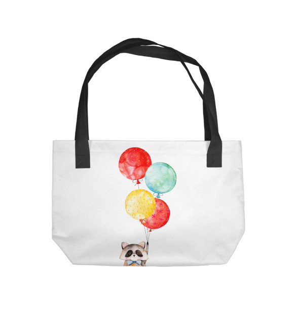 Пляжная сумка с изображением Енот на воздушном шарике цвета 