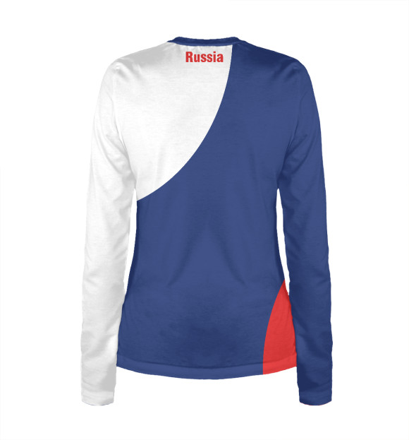 Женский лонгслив с притом Герб и триколор цвета Белый Женский лонгслив с изображением Герб и триколор цвета Белый