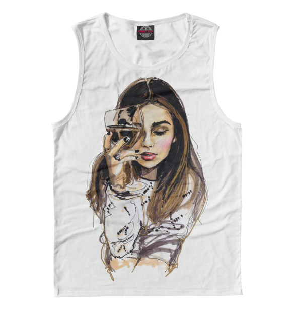 Мужская майка с изображением Девушка c бокалом цвета Белый