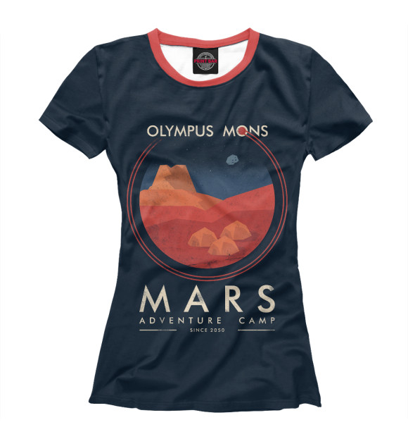 Женская футболка с изображением Mars Adventure Camp цвета Белый