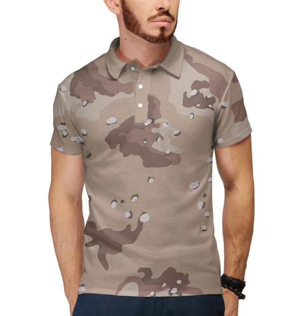 Мужское поло с изображением Бежевый камуфляж цвета Белый