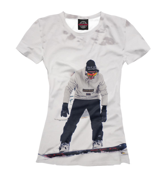 Женская футболка с изображением Snowboard цвета Белый