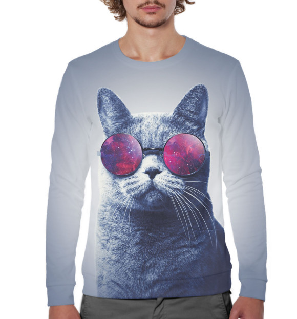 Мужской свитшот с изображением Кот цвета Белый