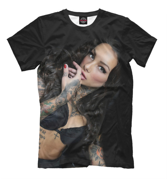 Мужская футболка с изображением Girl  with tattoo цвета Черный