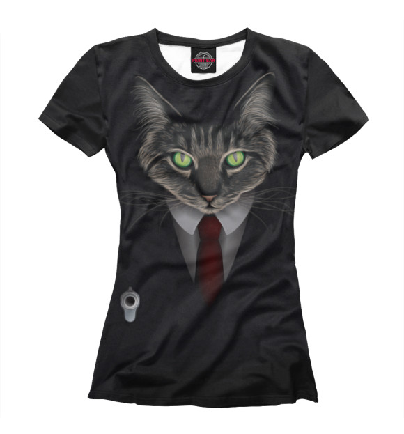 Женская футболка с изображением Cat Hitman цвета Белый