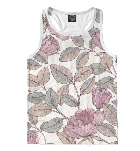 Мужская майка-борцовка с изображением Цветы с листвой цвета Белый