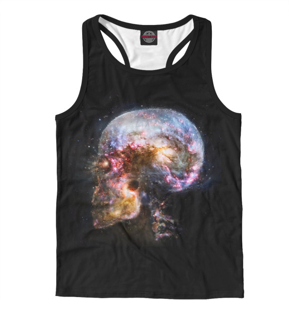 Мужская майка-борцовка с изображением Космический череп цвета Белый