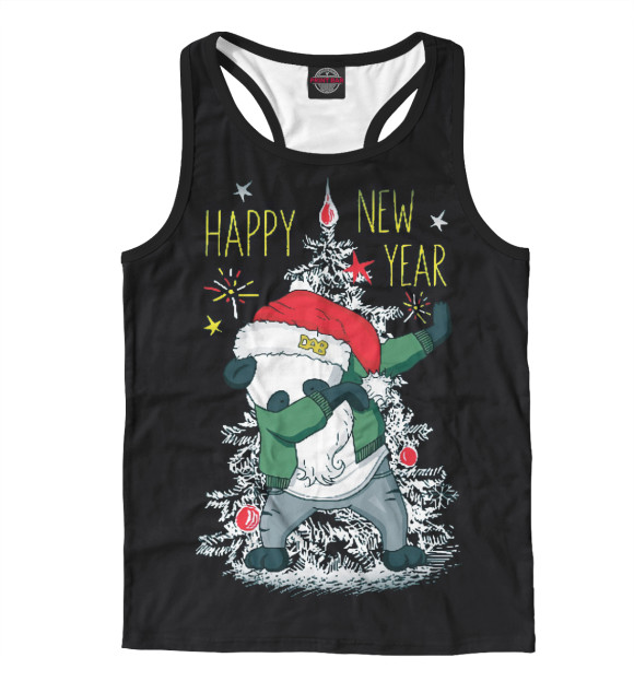 Мужская майка-борцовка с изображением Панда Санта цвета Белый