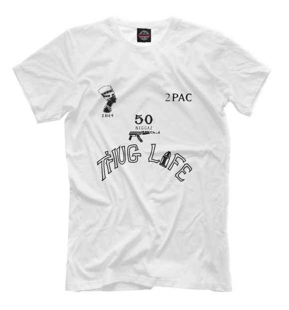 Мужская футболка с изображением 2pac цвета Молочно-белый