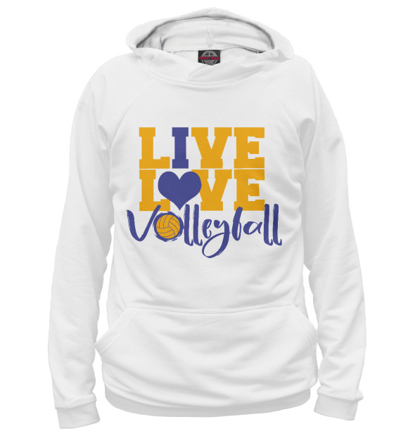 Мужское худи с изображением Live! Live! Volleyball! цвета Белый