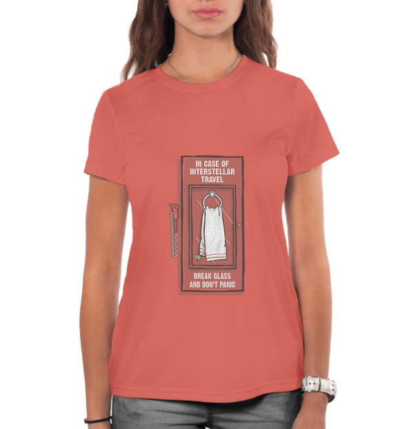 Женская футболка с изображением Автостопом по галактике цвета Белый