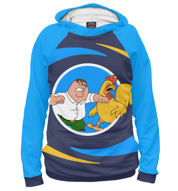 Мужское худи с изображением Питер и Петух цвета Белый