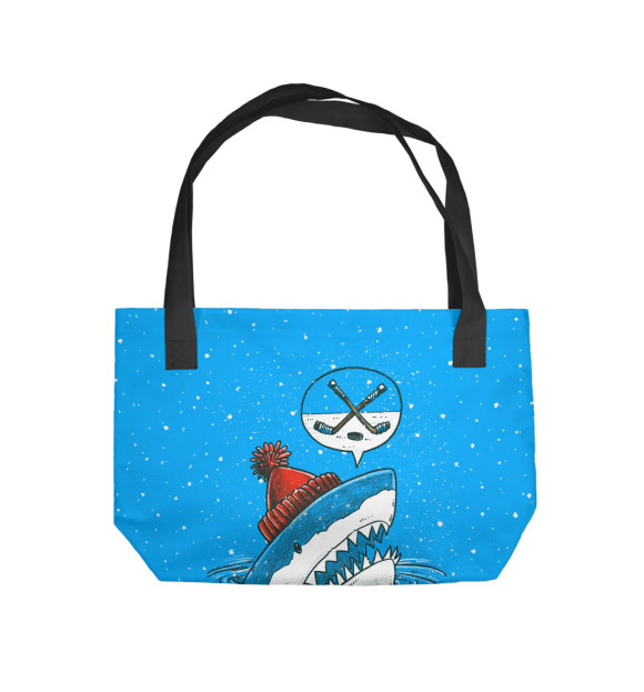 Пляжная сумка с изображением Акула хоккейный фанат цвета 