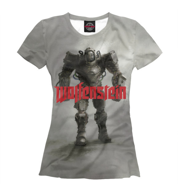 Женская футболка с изображением Wolfenstein Робот цвета Белый