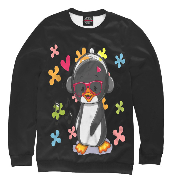 Женский свитшот с притом Пингвинчик цвета Белый Женский свитшот с изображением Пингвинчик цвета Белый