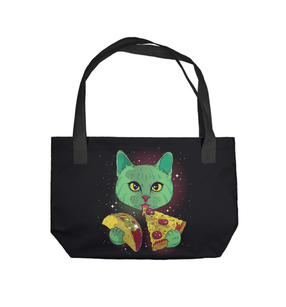 Пляжная сумка с изображением Cosmic pizza cat цвета 