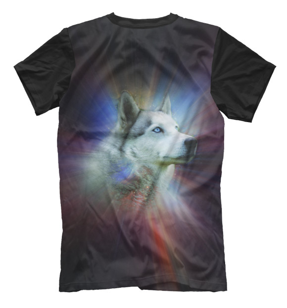 Мужская футболка с изображением Хаски в туманности цвета Белый