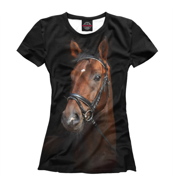 Женская футболка с изображением Гнедая лошадь цвета Белый