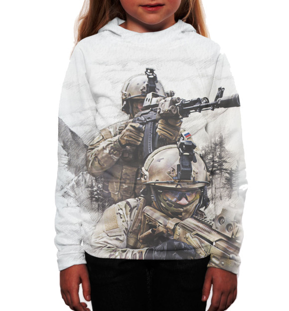 Худи для девочки с изображением Армия России цвета Белый