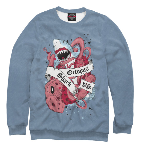 Свитшот для мальчиков с изображением Shark vs Octopus цвета Белый