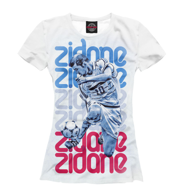 Женская футболка с притом Зидан цвета Белый Женская футболка с изображением Зидан цвета Белый