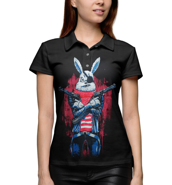 Женское поло с изображением Кролик с пистолетом цвета Белый