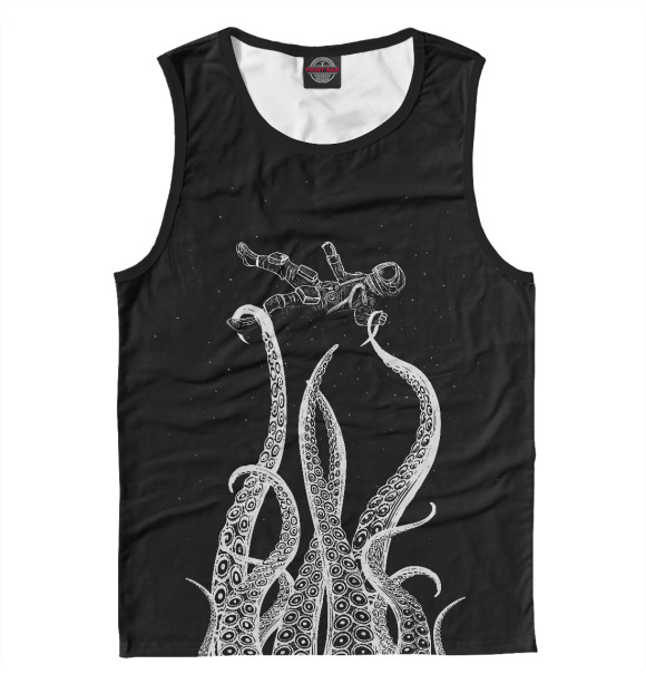 Мужская майка с изображением Космонавт и кракен цвета Белый