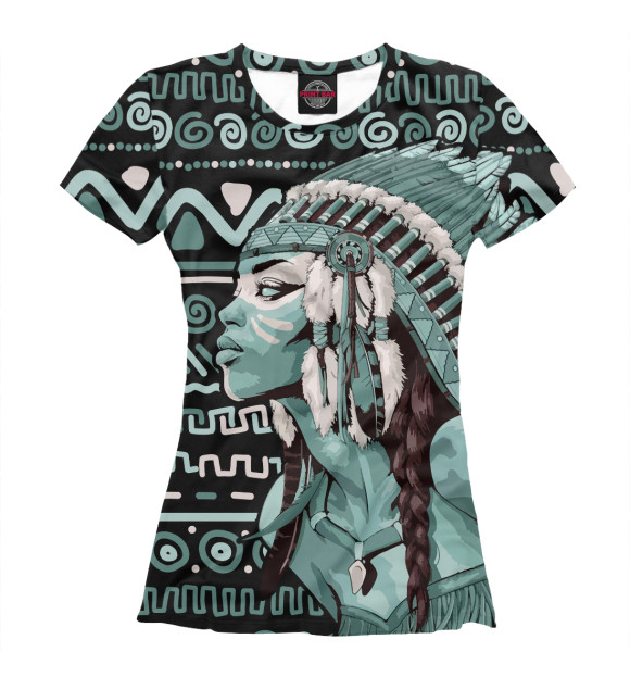 Женская футболка с изображением Девушка индеец цвета Белый