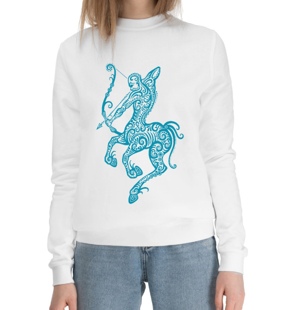 Женский хлопковый свитшот с изображением Зодиак - Стрелец цвета Белый